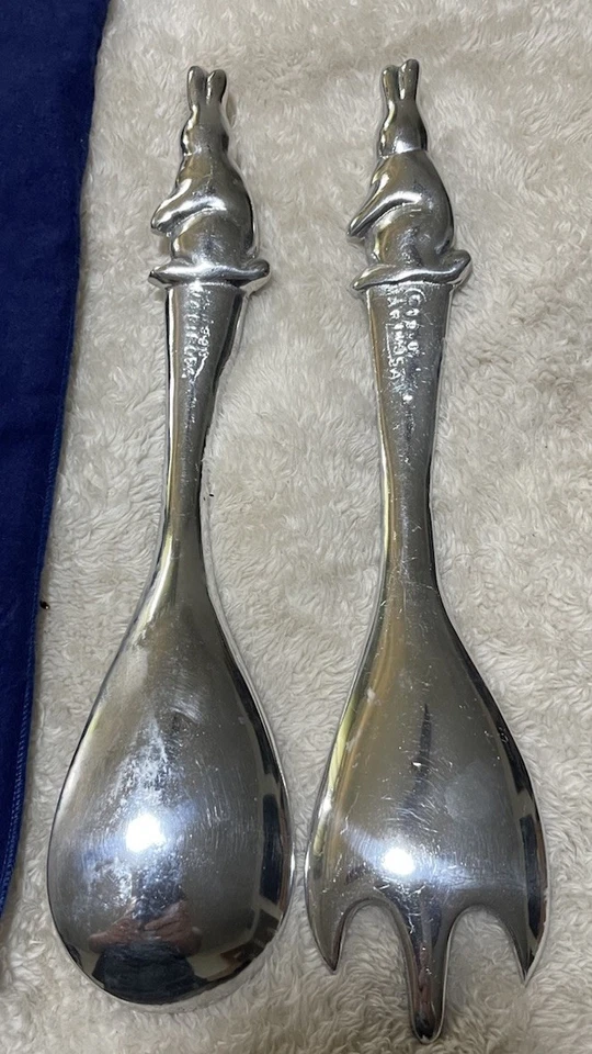 Juego de 2 Servidores de Ensalada Brillante Mariposa Aluminio Conejito Hechos en EE. UU. Foto 3 de 4