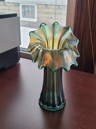 Nice Teal Westmoreland Glass Carnival Glass Corinth Jack in the Pulpit Vase