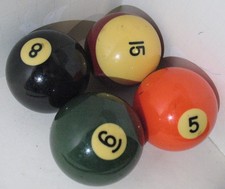 Vtg Lot of 4 Vintage Pool Balls s 5, 6, 8 15  2 1/4" diameter Read