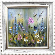 Blooming Flowers Oil Painting 4x4in Original Floral Oil Impasto Art Signed