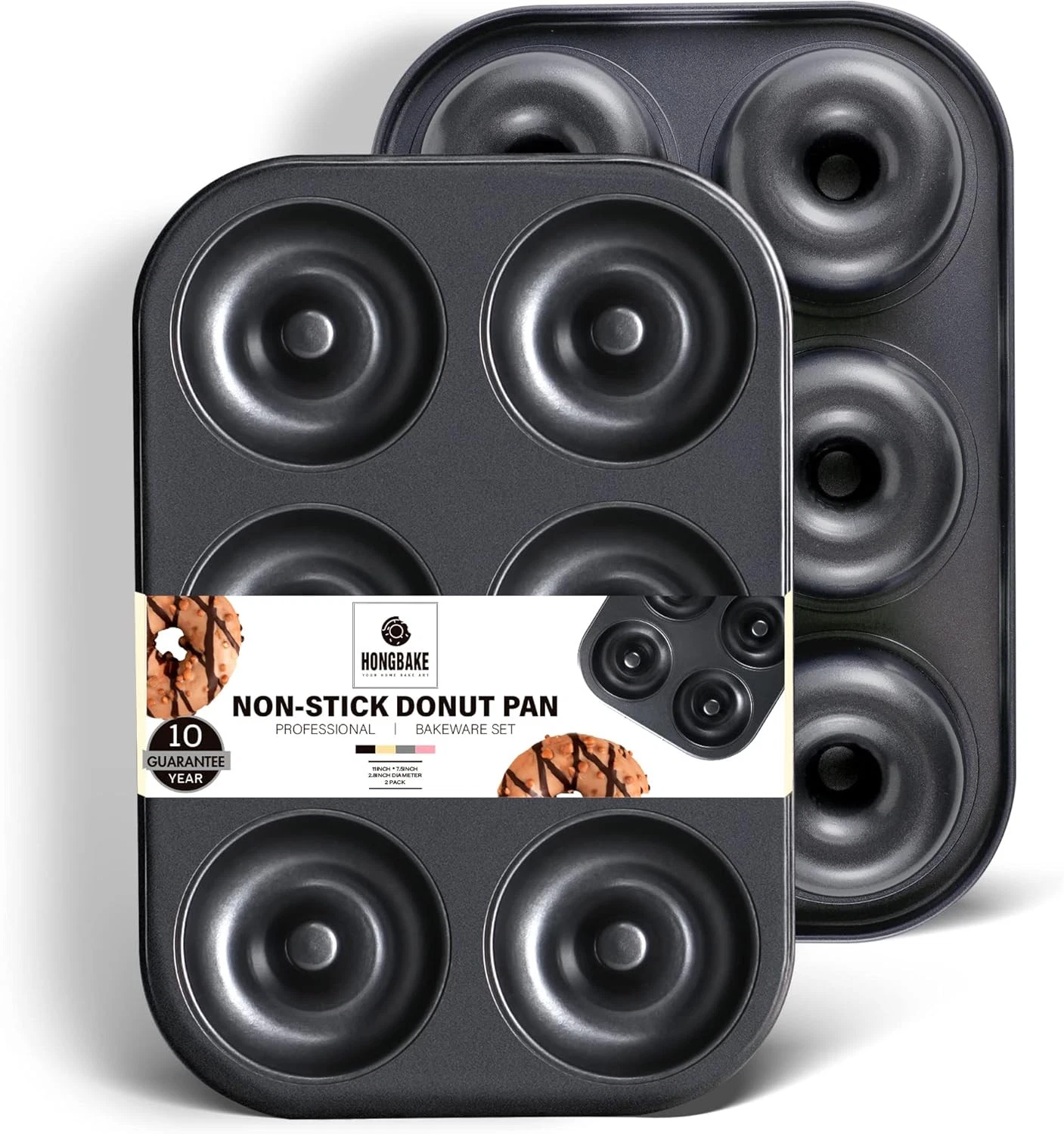 Hongbake 2 Pack Nonstick Deep Hole Donut Baking Pans 6 Cavity Each