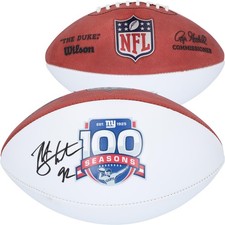 Michael Strahan New York Giants Signed Wilson 100th Season White Panel Football