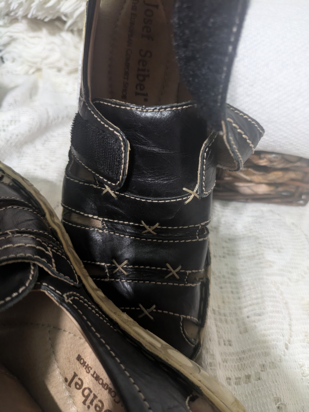 Womens Boho Sandels Josef Seibel Sz 7 Black Leather  Fisherman Shoes Retail$75