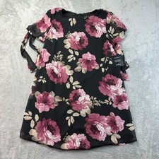 Lulus Dress Women's Small Black Floral Chiffon Short Sleeve Mini Cute Light NWT