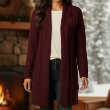 Soft Surroundings Maroon Wool Alpaca Blend Cardigan Sweater Small