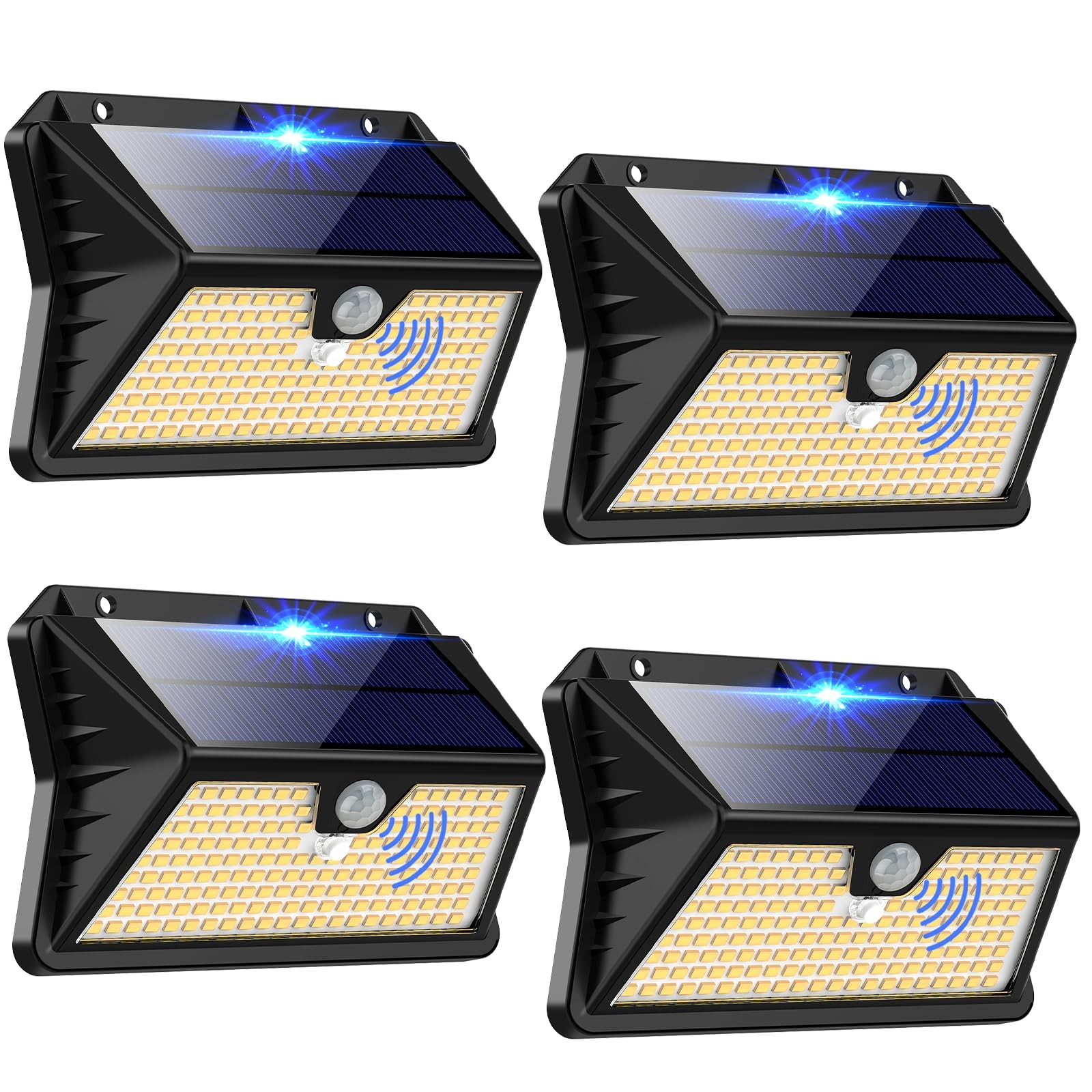 OUILA Faro LED Esterno con Pannello Solare, 4 Pezzi, Luce Solare LED Esterno con
