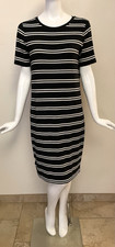 Loft Short Sleeve Black and Off White Striped Knit T-Shirt Dress Size M