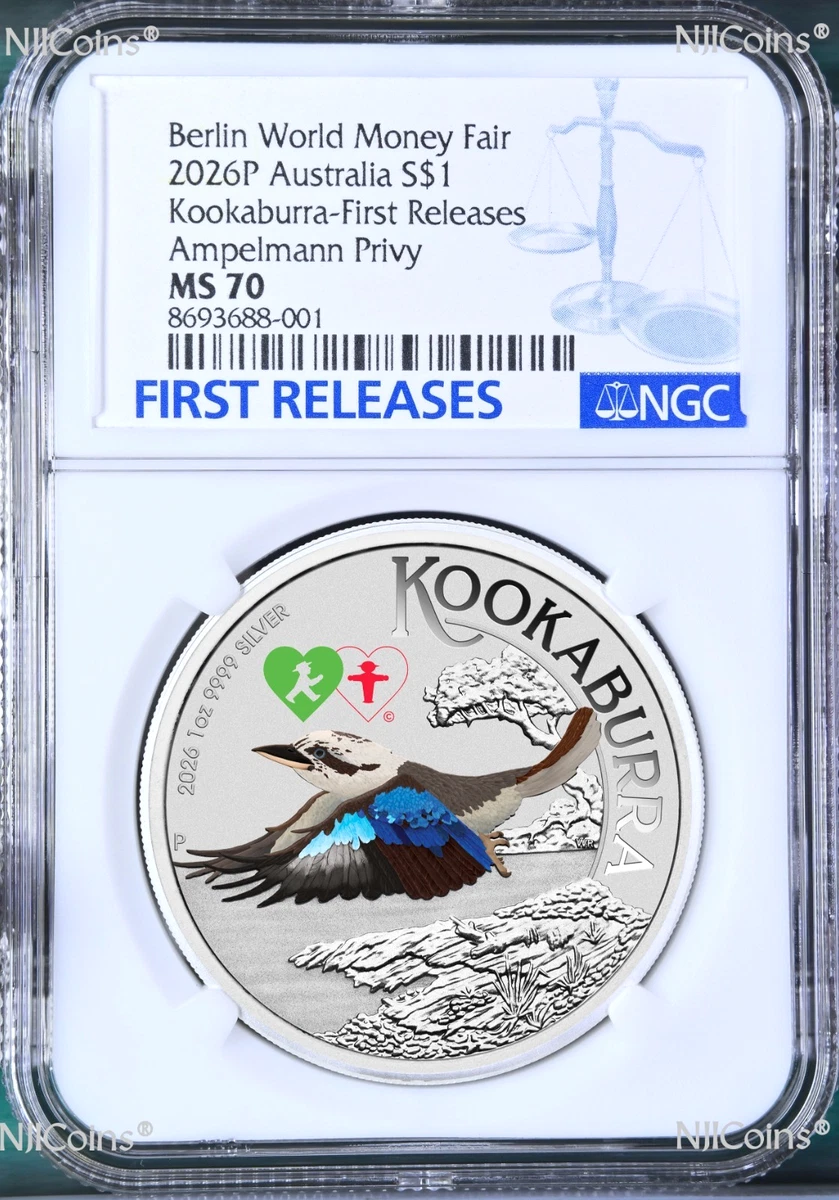Australian Kookaburra NGC Grade MS 70 Silver Bullion Coins for
