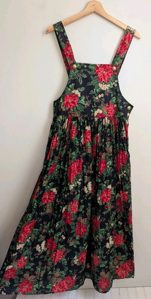 Vestido Jersey Vintage Años 90 NAVIDAD Vacaciones Mamá Estampado Acebo Casa Cabaña Núcleo S Foto 3 de 4