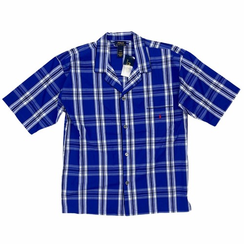 New Polo Ralph Lauren Men's Pajama Sleep Shirt Blue Plaid Short Sleeve Cotton - Picture 5 of 5
