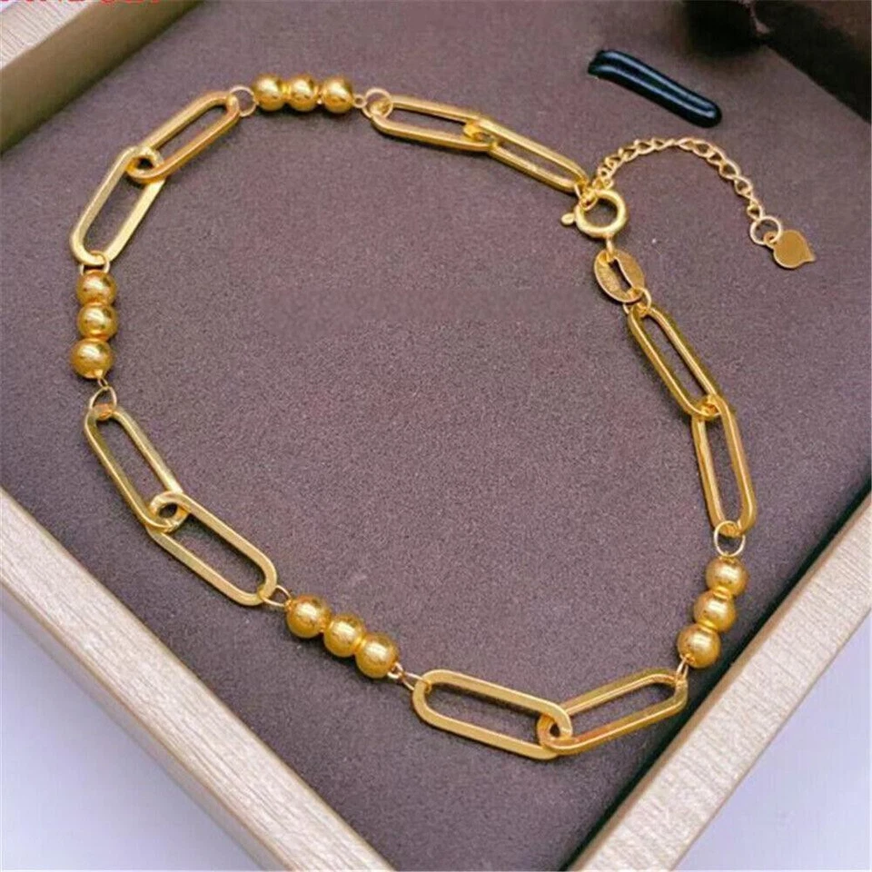 Au750 18K Yellow Gold Chain Cable Rolo O Beads Link Bracelet 6.3-7.5inch - Image 4 of 4