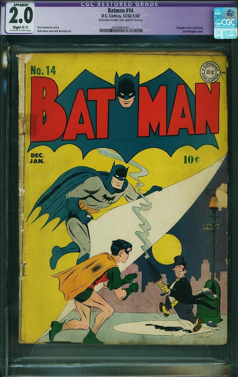 1942 D.C. Comics Batman 14 CGC 2.0. 2nd Penguin Cover