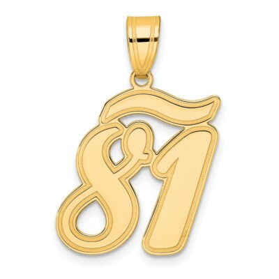 14K Yellow Gold Brushed Border Script Number 81 Pendant