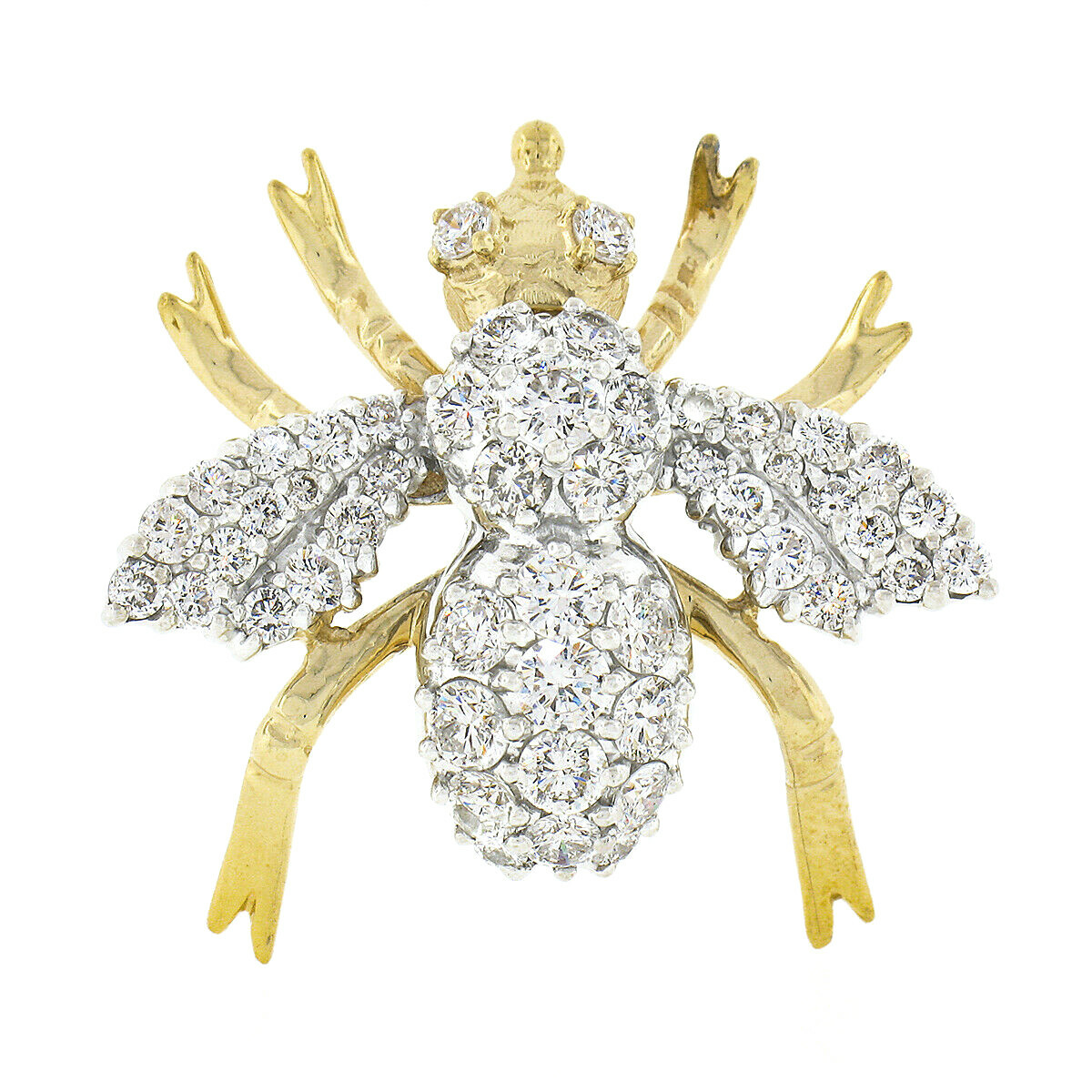 Broche Insecte Ailé Or Jaune 14k Avec Diamant Et émail - Brillante Et Ronde - Occasion Nettoyée