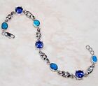 925 Sterling Silver Tennis Bracelet Ob1 Treated Sapphire & Australian Opal Inlay