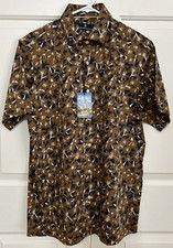 NWT Hart Schaffner Marx size M navy brown short sleeve button up shirt mens 85