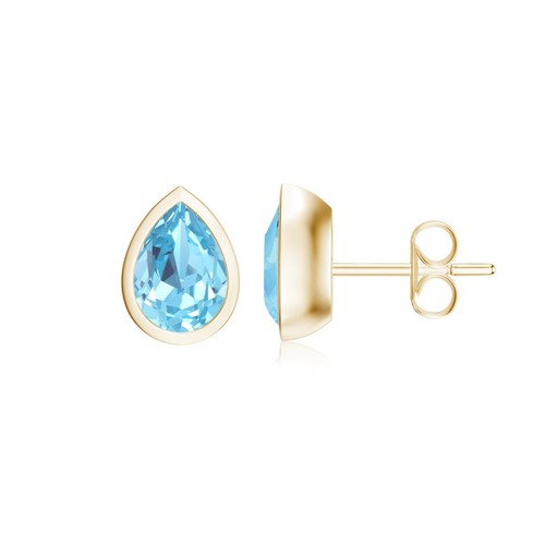 Pear Cut Natural Gemstone Stud Earring For Women Gift | Bezel Set in 14k Gold - Picture 48 of 121