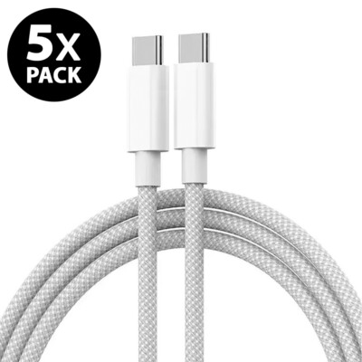 5x USB C Ladekabel Schnellladekabel Nylon Samsung iPhone Xiaomi Oppo Typ-C Weiss
