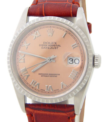 Mens Rolex Stainless Steel Datejust Salmon Roman Dial 16200 Watch