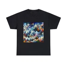 Unisex Adult T-Shirt Artistic Ghostly Cityscape Swirls Night Sky Design Art Tee