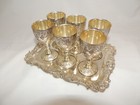 Vintage Silver Plated Wine Goblets 6 Cups & Tray 7 Piece
