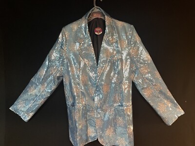 Adult Blue Holiday Ugly Christmas Sequin Snowflakes Dress Blazer - Main Image