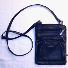 BLACK LEATHER CROSSBODY BAG WALLET FRONT POCKETS VEGAN SILVER HARDWARE SMALL/MED