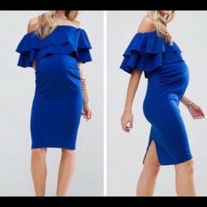 asos blue off the shoulder dress
