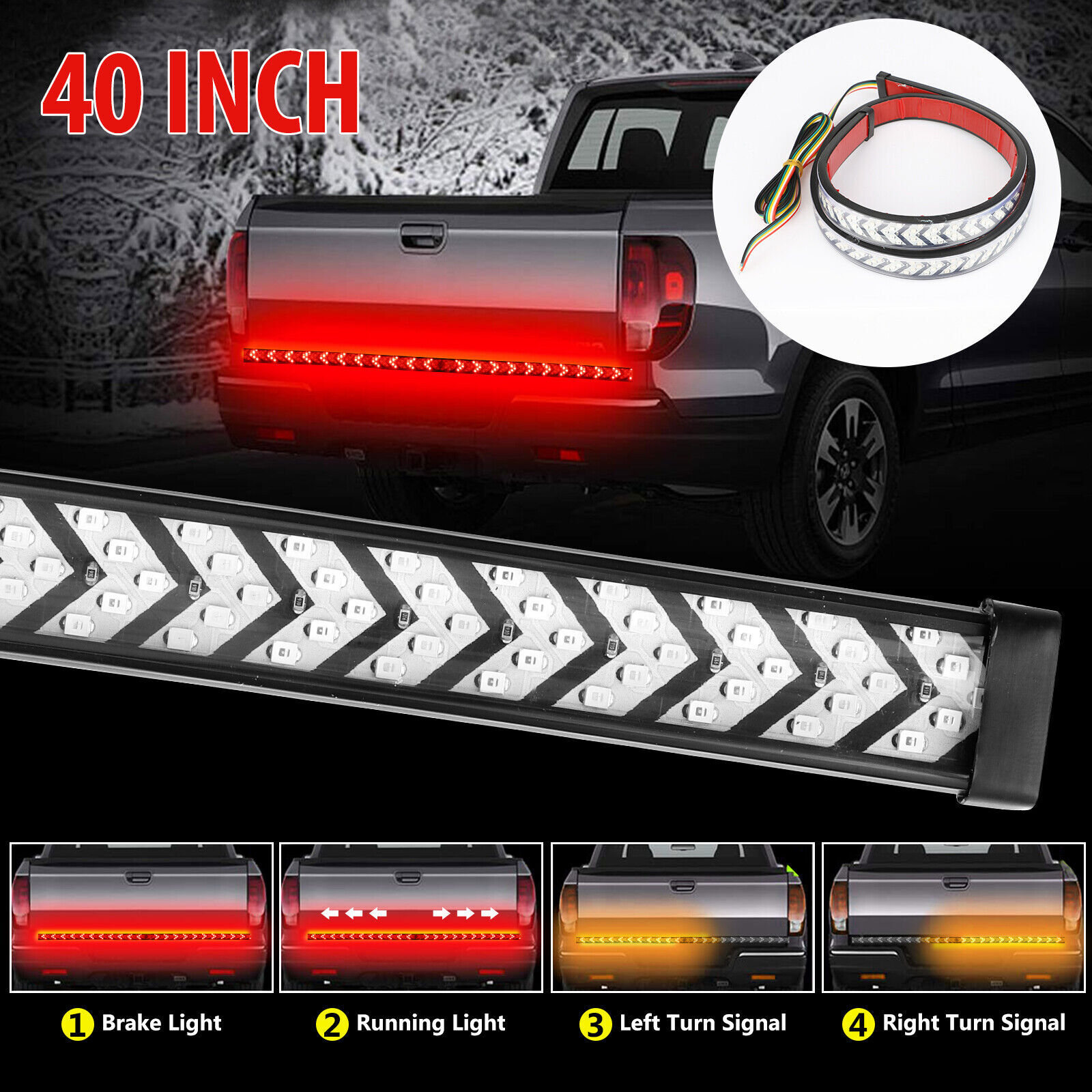 Truck Tailgate Strip LED Sequential Turn Signal Brake Tail Reverse Light Bar 40