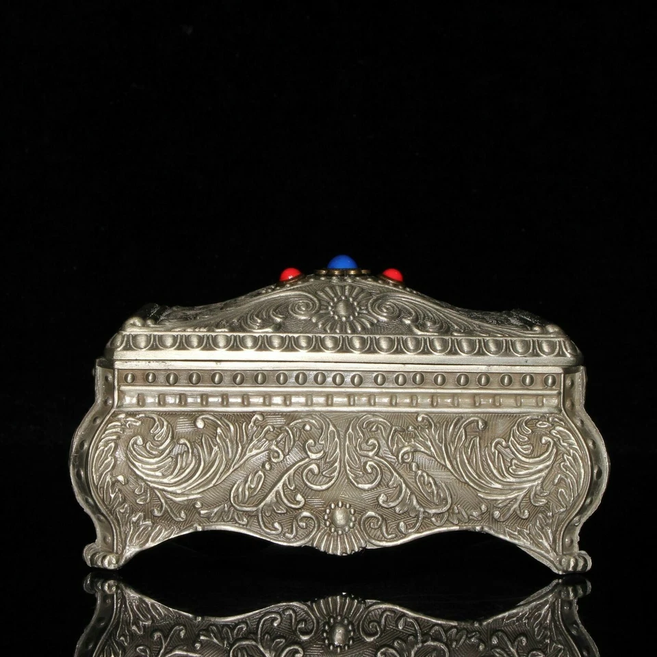 Joyero con incrustación de gemas de bronce antiguo antiguo de 5,1" de China Foto 3 de 4