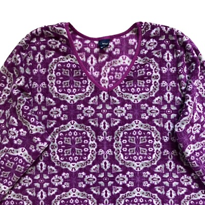 NEW Basic Editions Fleece Top Womens 2X Purple Floral Long Sleeve V Neck