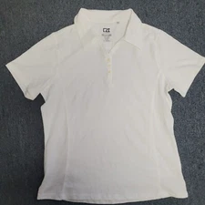 Ladies Cutter & Buck DryTec Short Sleeve V-Neck Golf Polo Shirt White Large