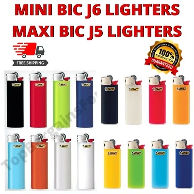 BIC LIGHTER SET MAXI J6 & MINI J5 LARGE SMALL DESIGN GAS CIGARETTE FLINT WHEEL