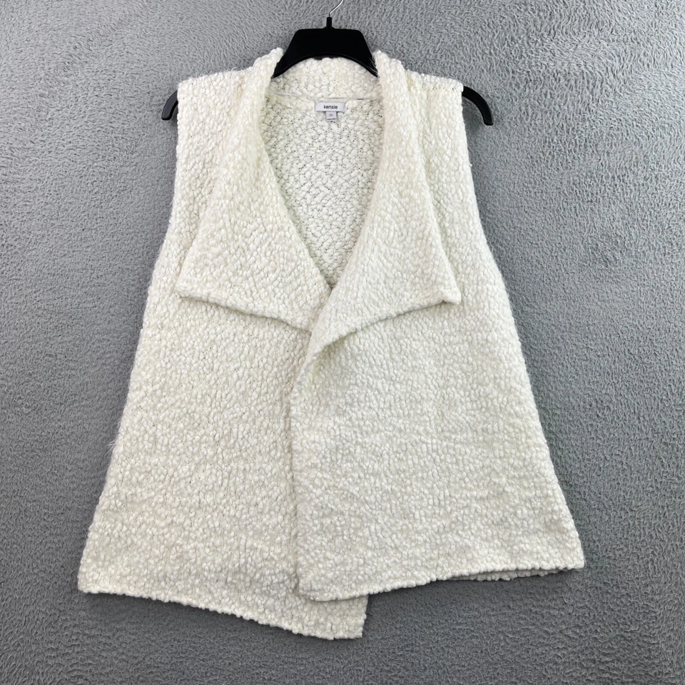 Cárdigan Leo Nicole Sin Mangas Para Mujer MD Crema Acogedor Grueso Tejido Frente Abierto Boho Foto 4 de 4