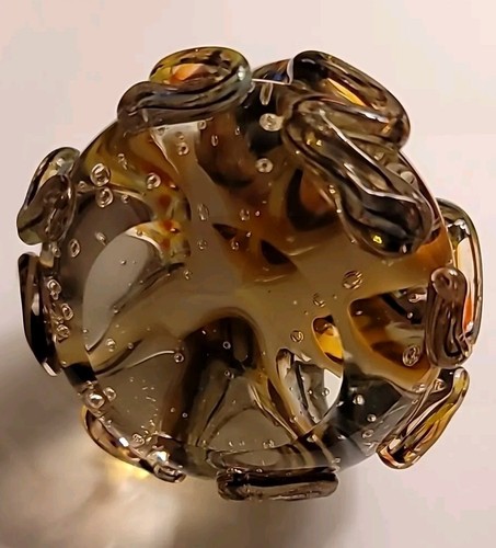 Blown Glass Octopus Paperweight Multicolored Controlled Bubbles - Picture 3 of 6