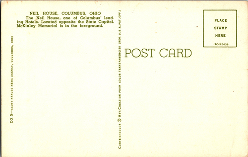 Vintage Postcard Columbus Ohio USA OH Neil House - Picture 2 of 2