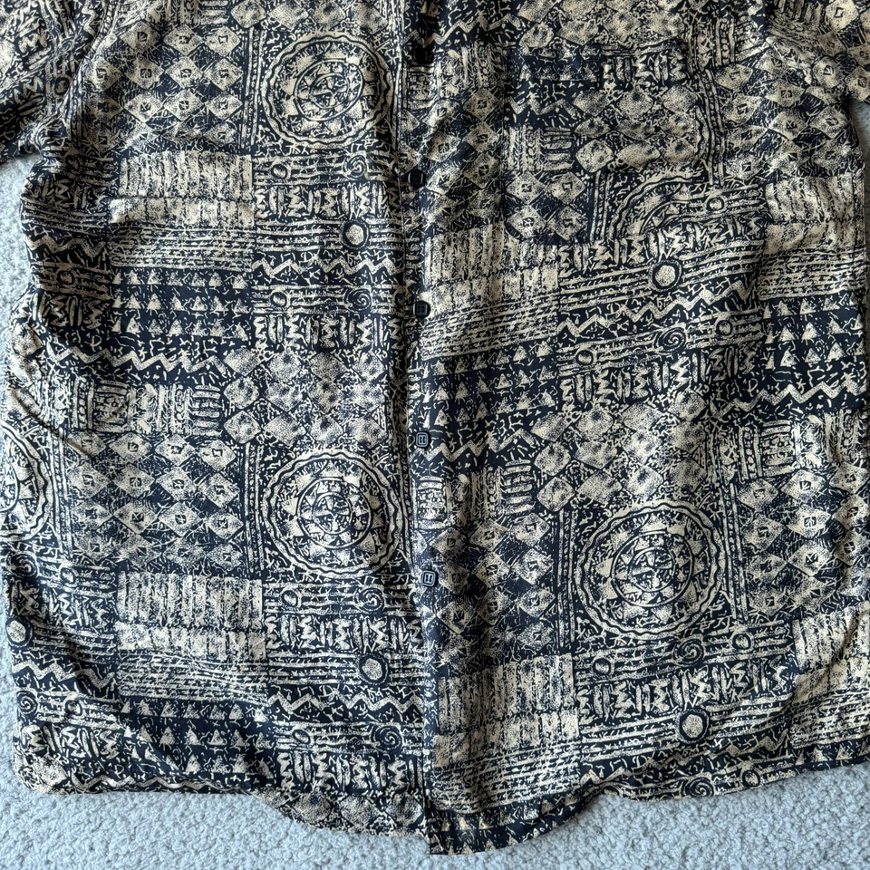 Marc Edwards Shirt Mens Large Black Graphic Print 100% Silk Button Up Camp Aloha - Image 3 of 4