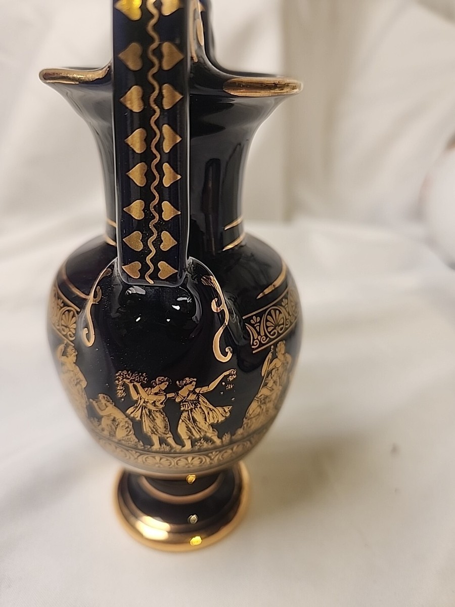 Vintage I. Spyropoulos Hand Made Greece 24K Gold Cobalt Vase Greek