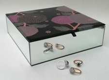 Marks & Spencer Mirrored Jewellery Box With Pink Chrysanthemum Flower Pattern