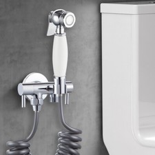 Hygienic Shower Toilet Brass Ceramic Bidet Sprayer Double-Outlet Angle Valve Set