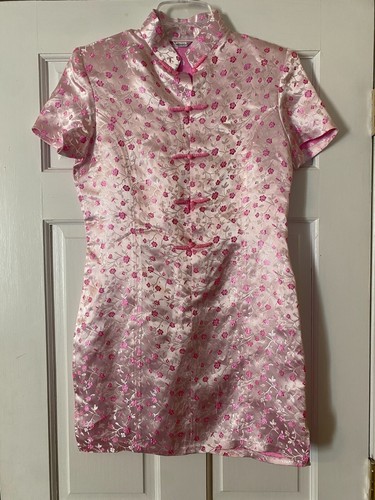 Chinese Traditional Qipao Cheongsam Dress Pink Satin Button Front - Bild 1 von 6