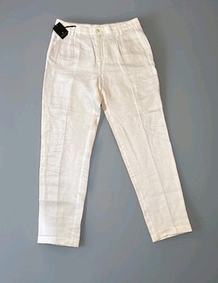 Massimo Dutti Linen Trousers Straight Leg Ivory Us 10 Eur 42
