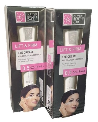 Global Beauty Care Lift & Firm Eye Cream With Collagen & Peptides 0.5oz 2 Pk New