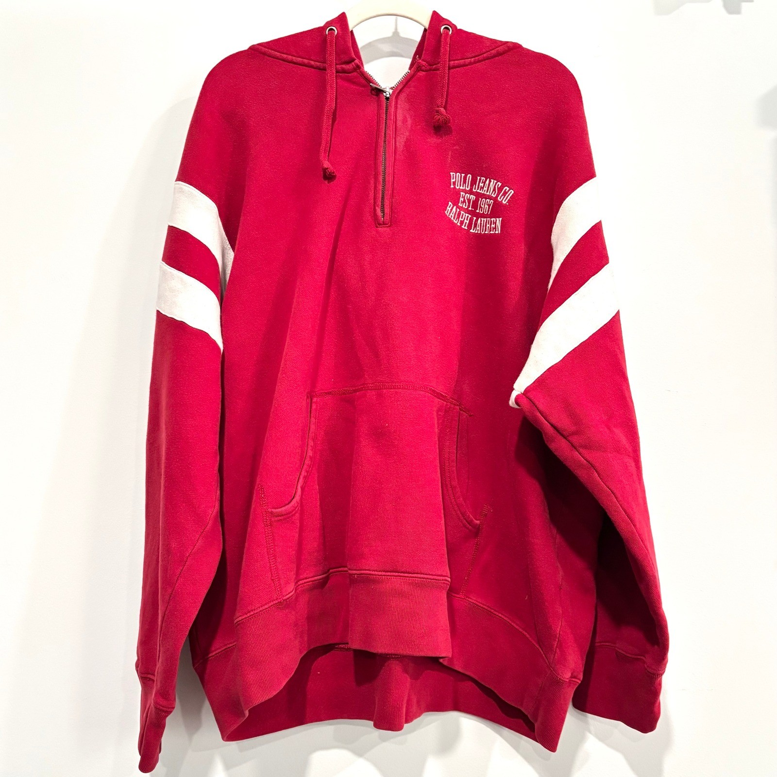 Polo Jeans Co Mens Hoodie XXL Striped Quarter Zip Vintage Y2K Sporty Retro 20416