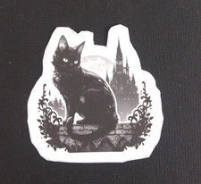 Black Cat Sitting On Bridge Wall Sticker 2" x 1.78" AD 