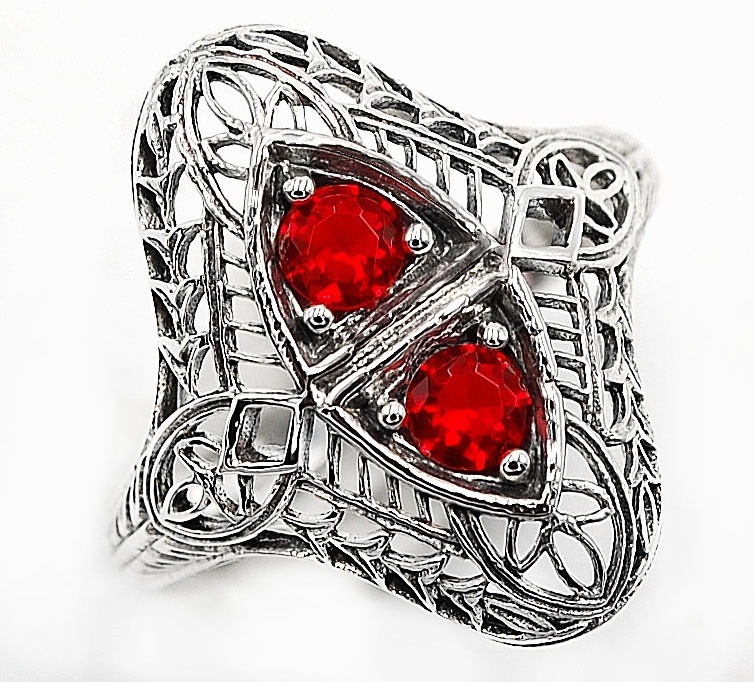  Fire Garnet 925 Sterling Silver Edwardian Style Ring Jewelry Sz 7 
