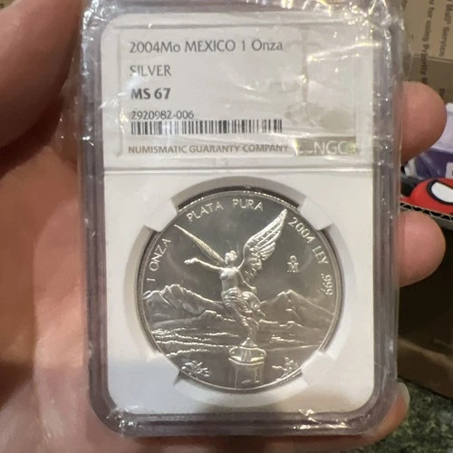 1 oz Silver Mexico Libertad 2004 NGC MS67 Semi KEY DATE No Spot