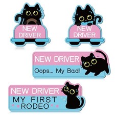 Student Driver Sticker Magnet for Car - 4 Pcs New Driver Car Magnets Black Cat