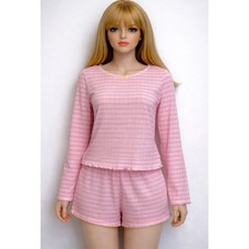 Art Class Girl  s Pink Stripe Long Sleeve Shirt And Shorts Pajama Set Size XL 14 