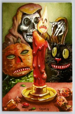 Matthew Kirscht Burning Down Halloween Hand Sketched AP/9 Torretta Postcard MK6